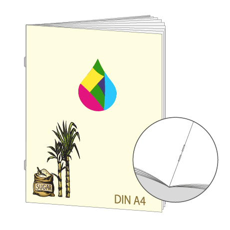 Broschüre aus Zuckerrohrpapier | DIN A4 8-Seiter | bedruckt